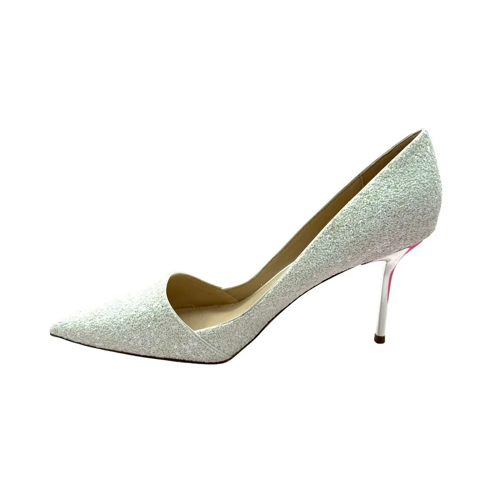 Msonlydn White Glitter‎ Pointed Toe Stiletto Pumps Heels Size 9